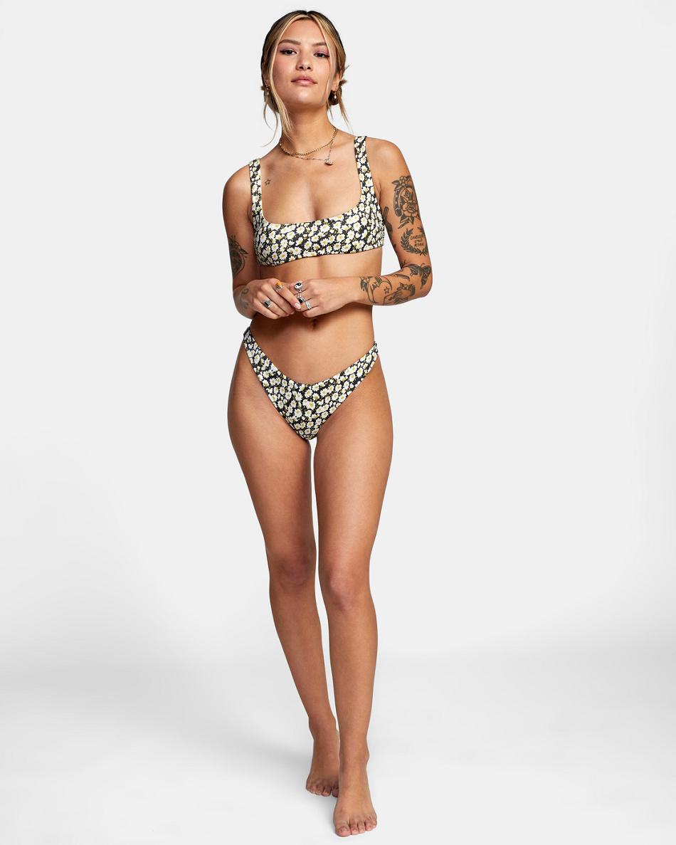 Black Rvca June Bloom Skimpy French Women's Bikini Bottoms | SUSNY84649