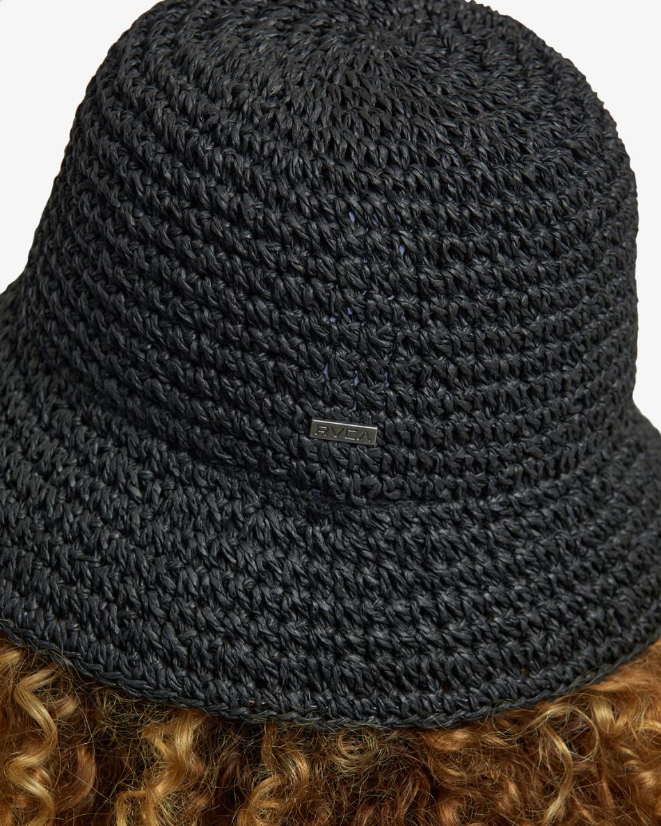 Black Rvca Laguna Straw Bucket Women's Hats | USZDE70664