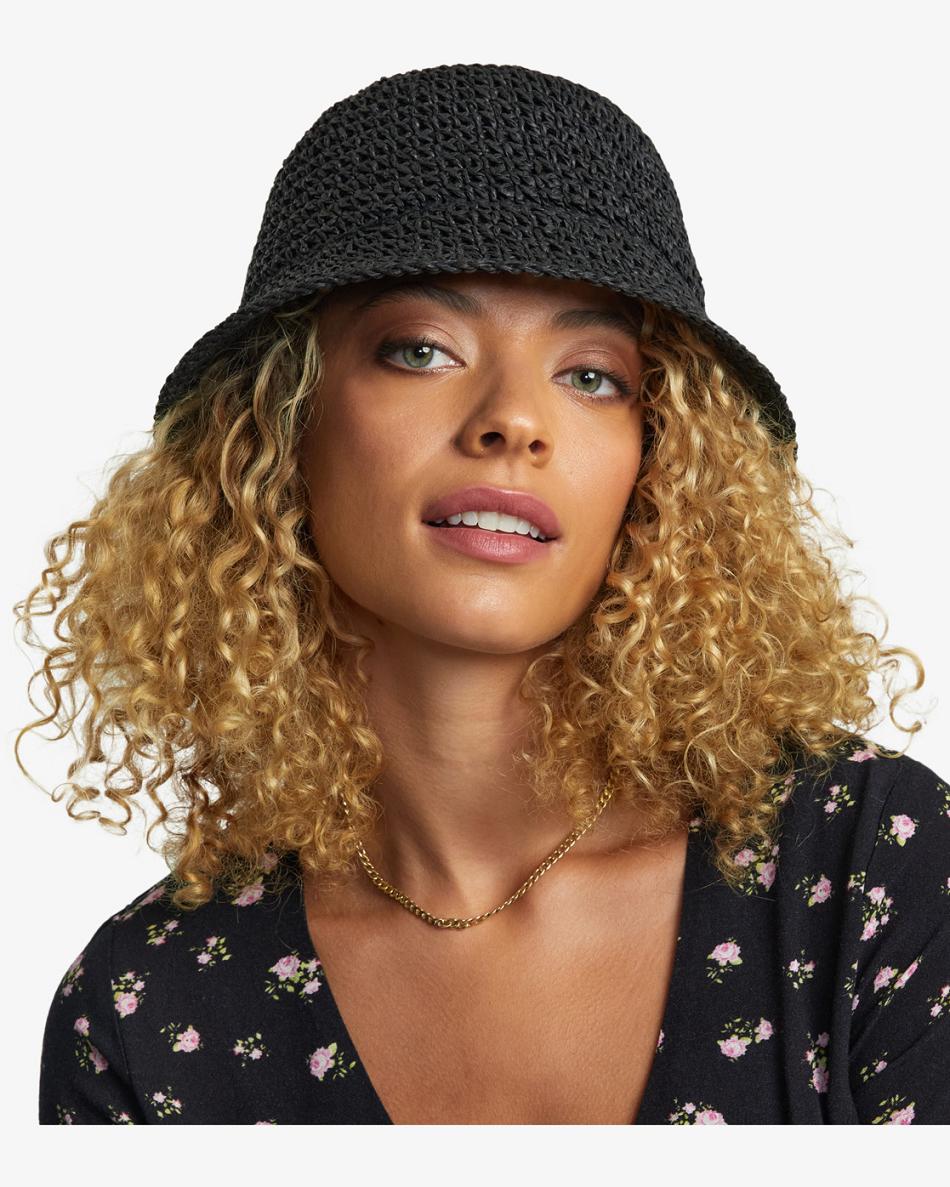 Black Rvca Laguna Straw Bucket Women\'s Hats | USZDE70664