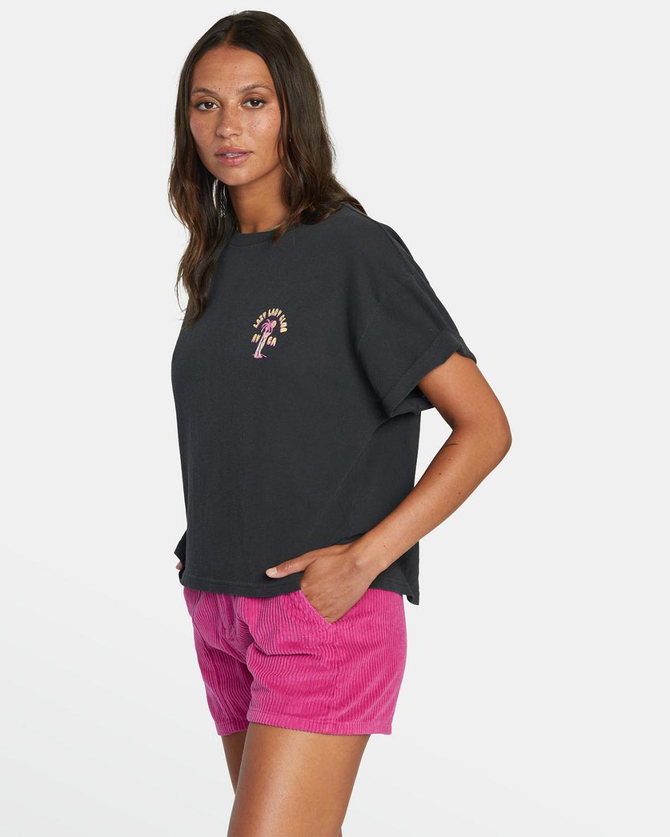 Black Rvca Lazy Club Graphic Women's T shirt | FUSHY54265