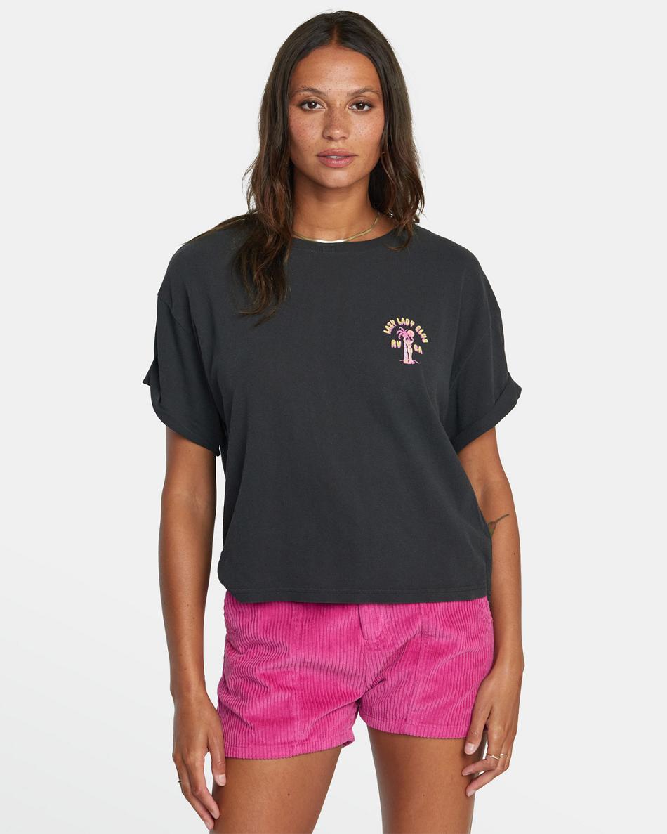 Black Rvca Lazy Club Graphic Women\'s T shirt | FUSHY54265