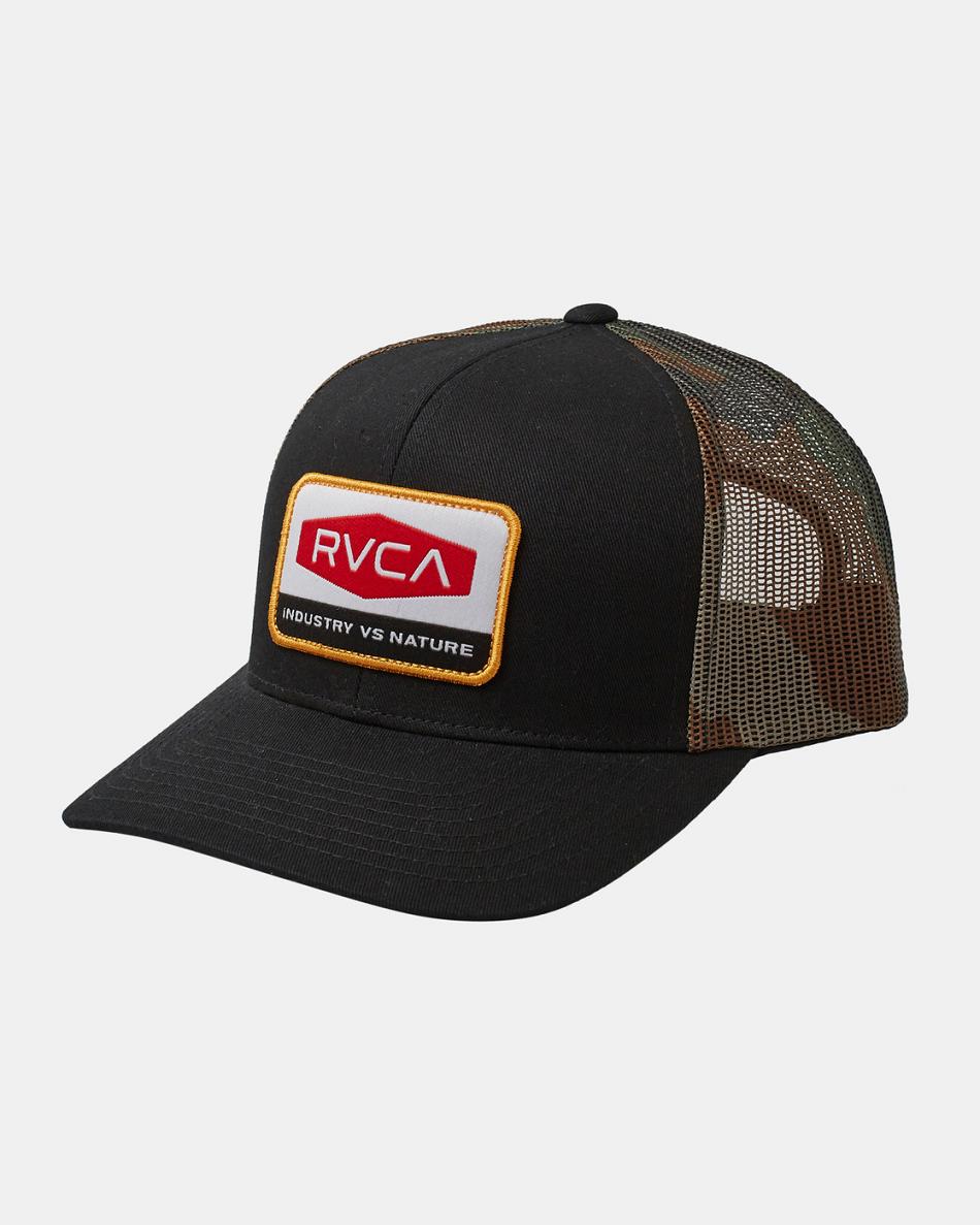 Black Rvca Mission Trucker Men\'s Hats | USEAH93243
