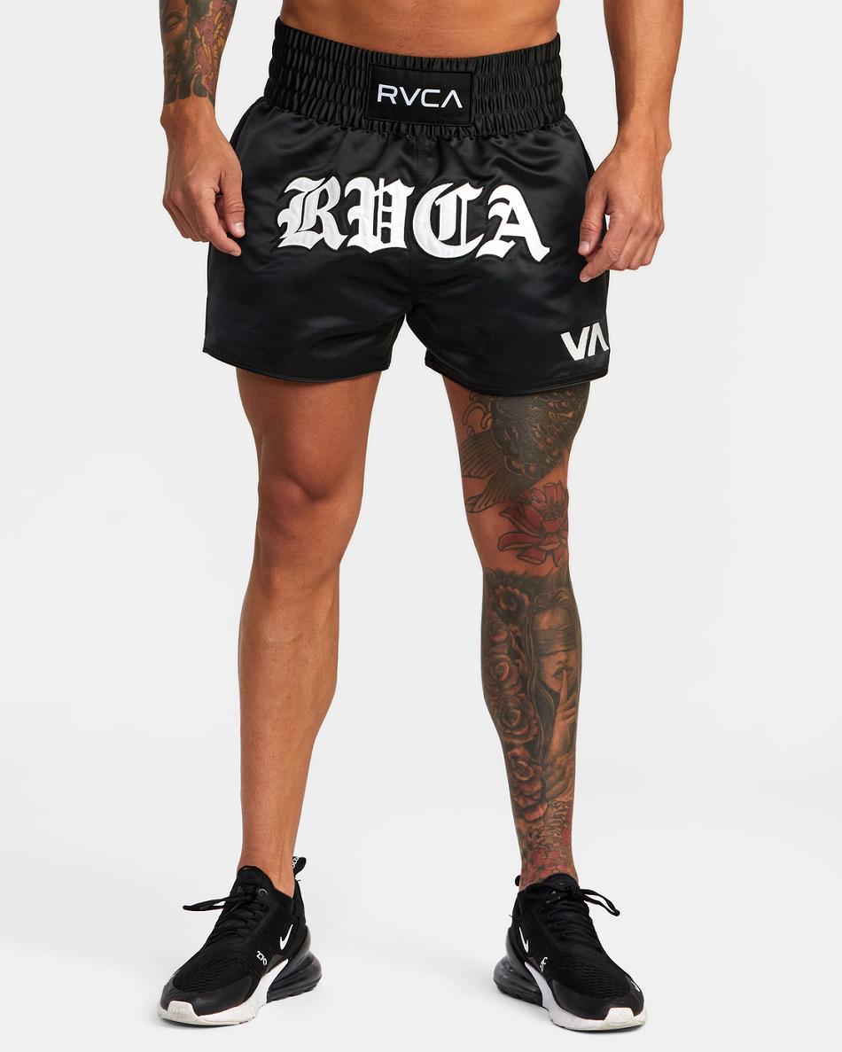 Black Rvca Muay Thai Mod Elastic Men's Running Shorts | YUSVQ35519