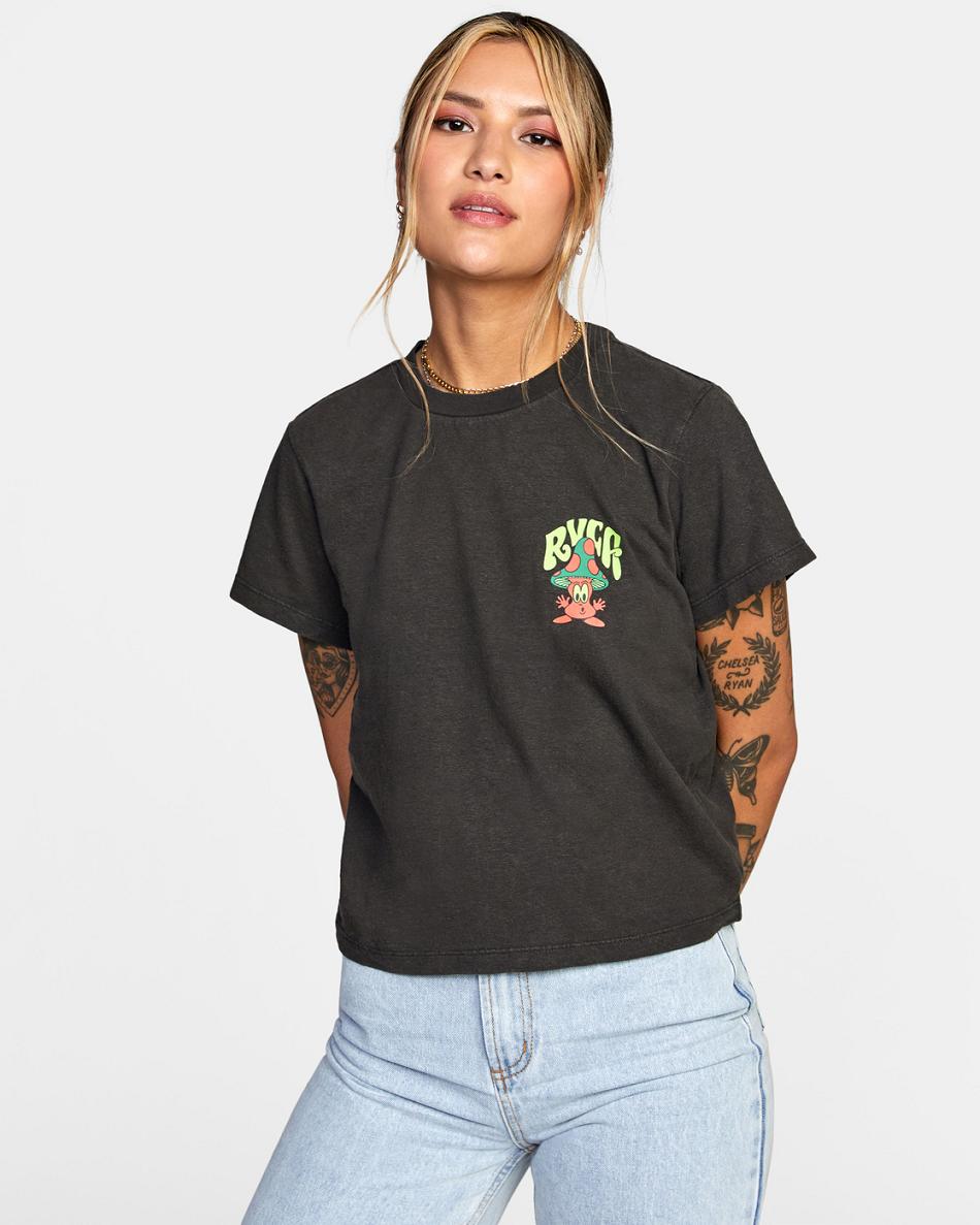 Black Rvca Mushtoo Slim Fit Women's T shirt | FUSHY16216