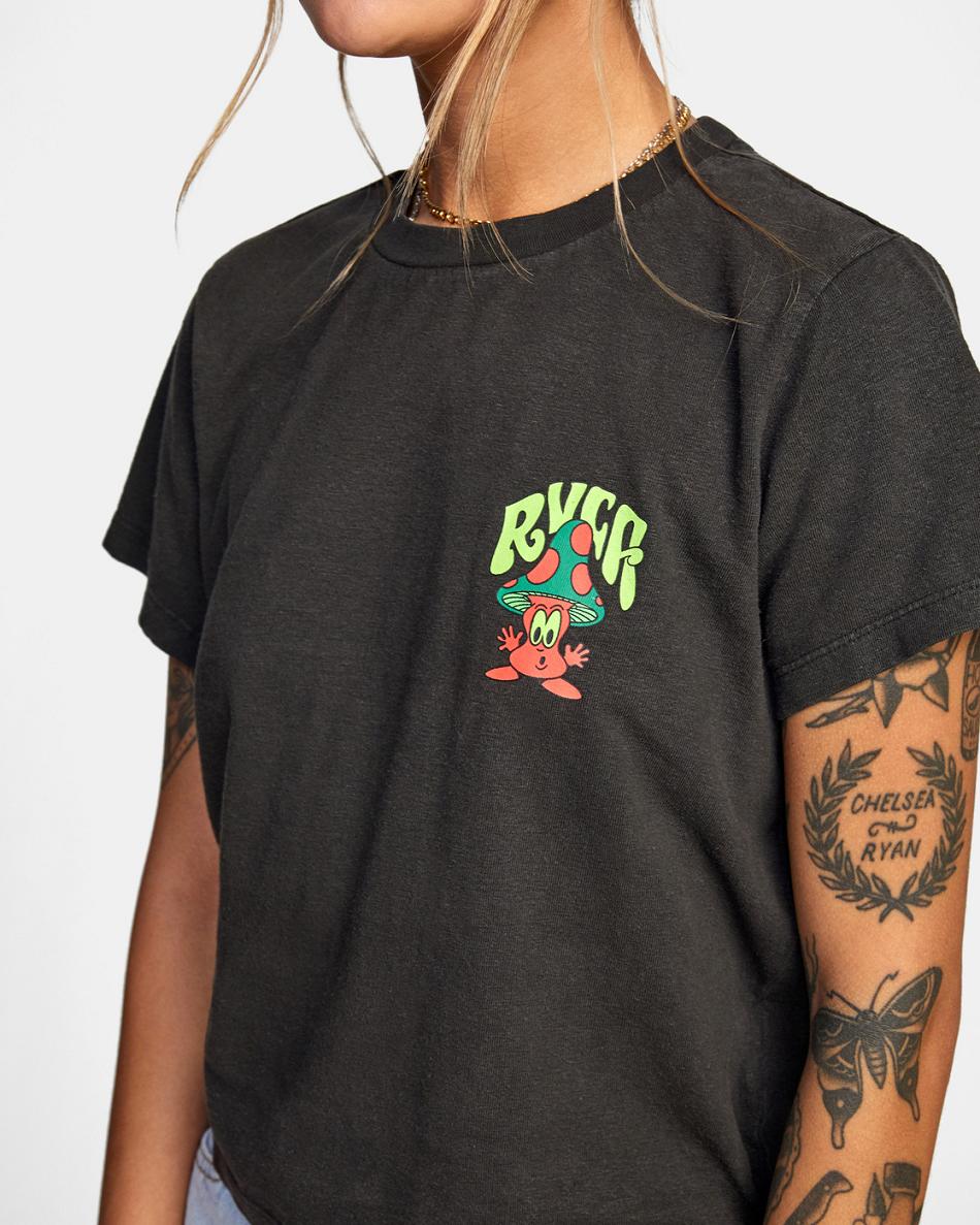 Black Rvca Mushtoo Slim Fit Women's T shirt | FUSHY16216