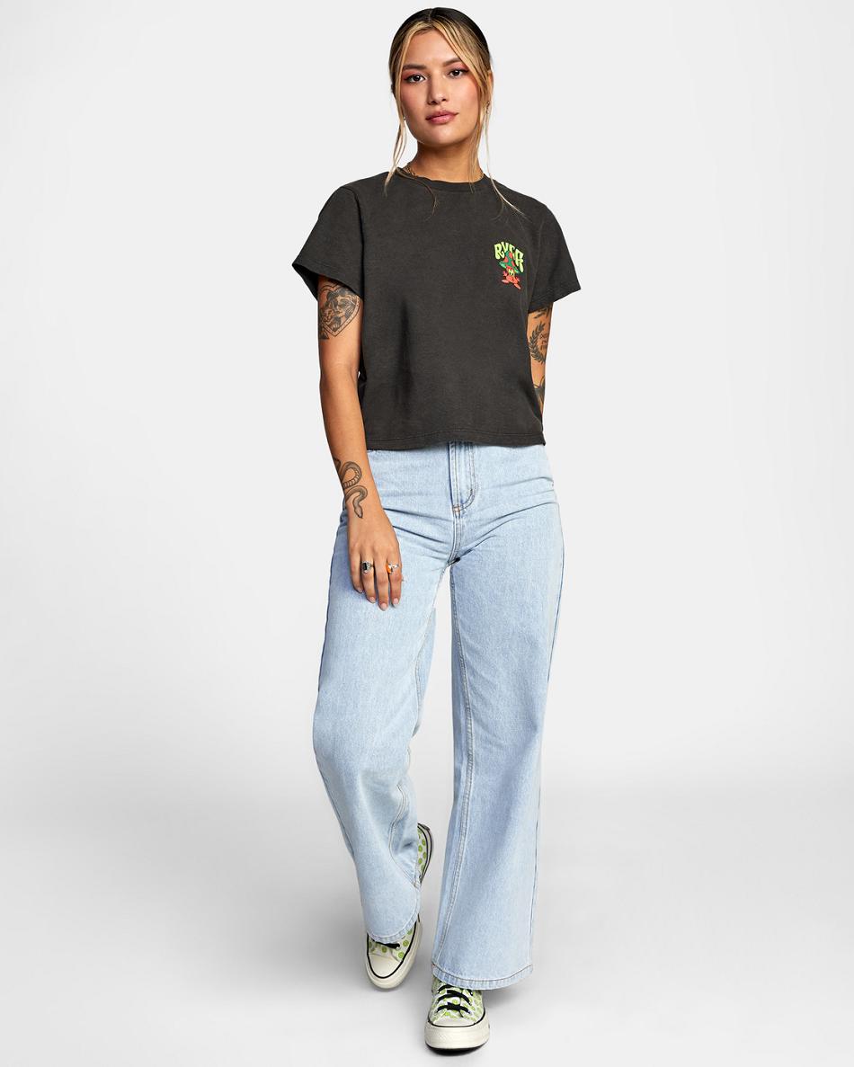 Black Rvca Mushtoo Slim Fit Women's T shirt | FUSHY16216