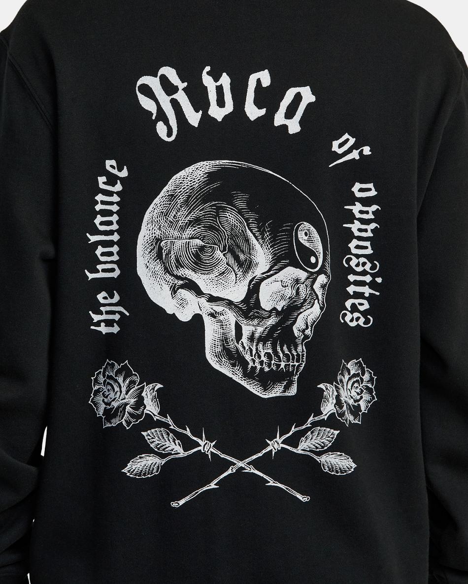 Black Rvca Opposite Skullsie Men's Hoodie | USCVG34869