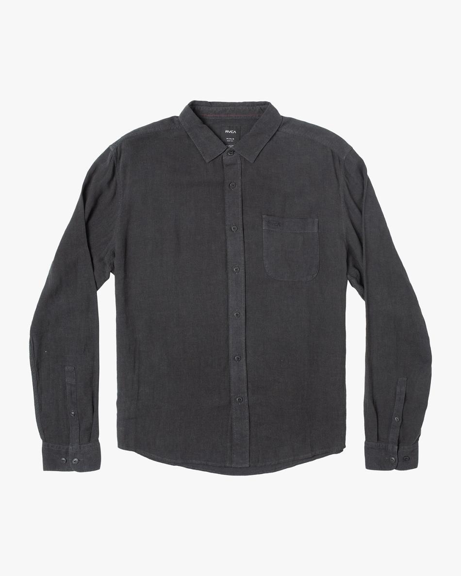 Black Rvca PTC Woven Long Sleeve Men\'s T shirt | USJBT62836