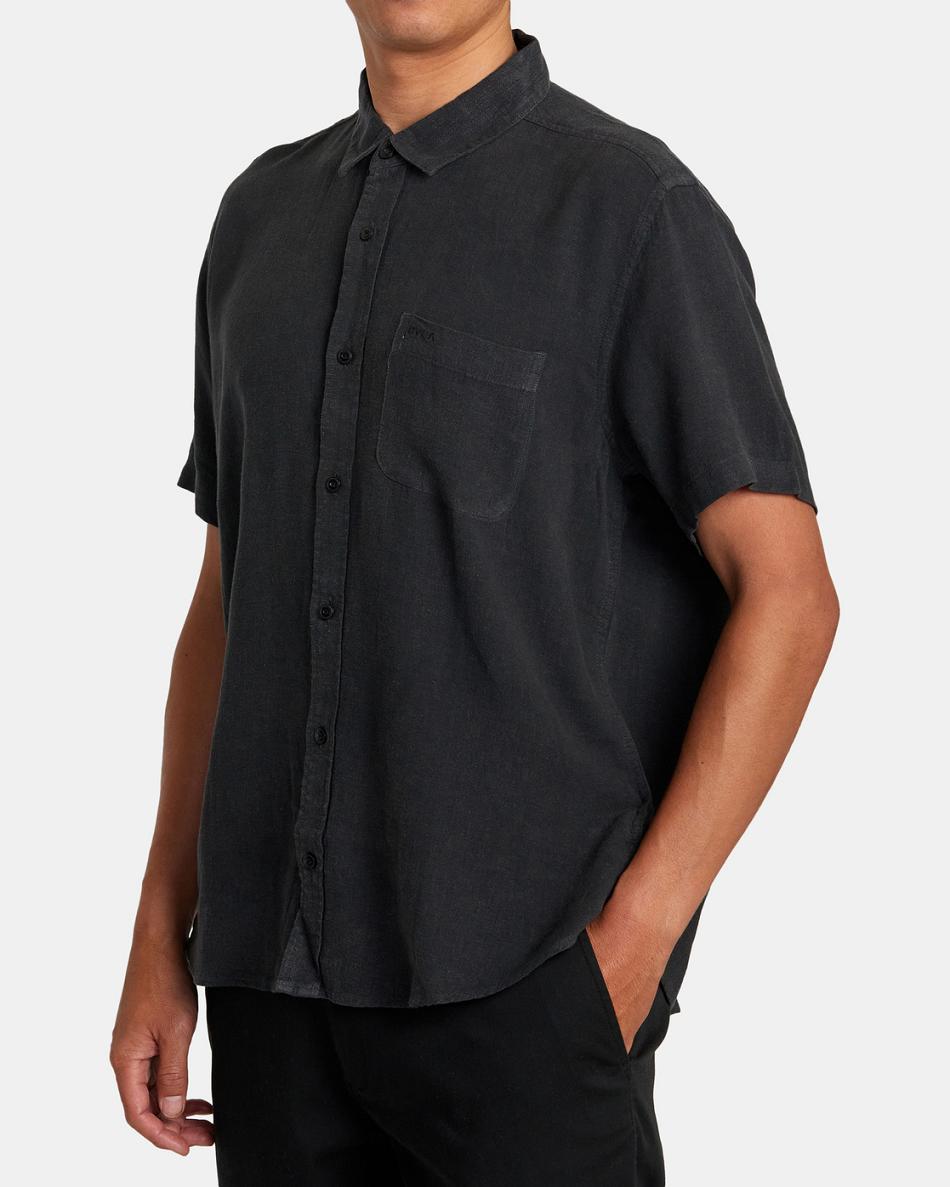 Black Rvca PTC Woven Short Sleeve Men's T shirt | TUSWZ61370