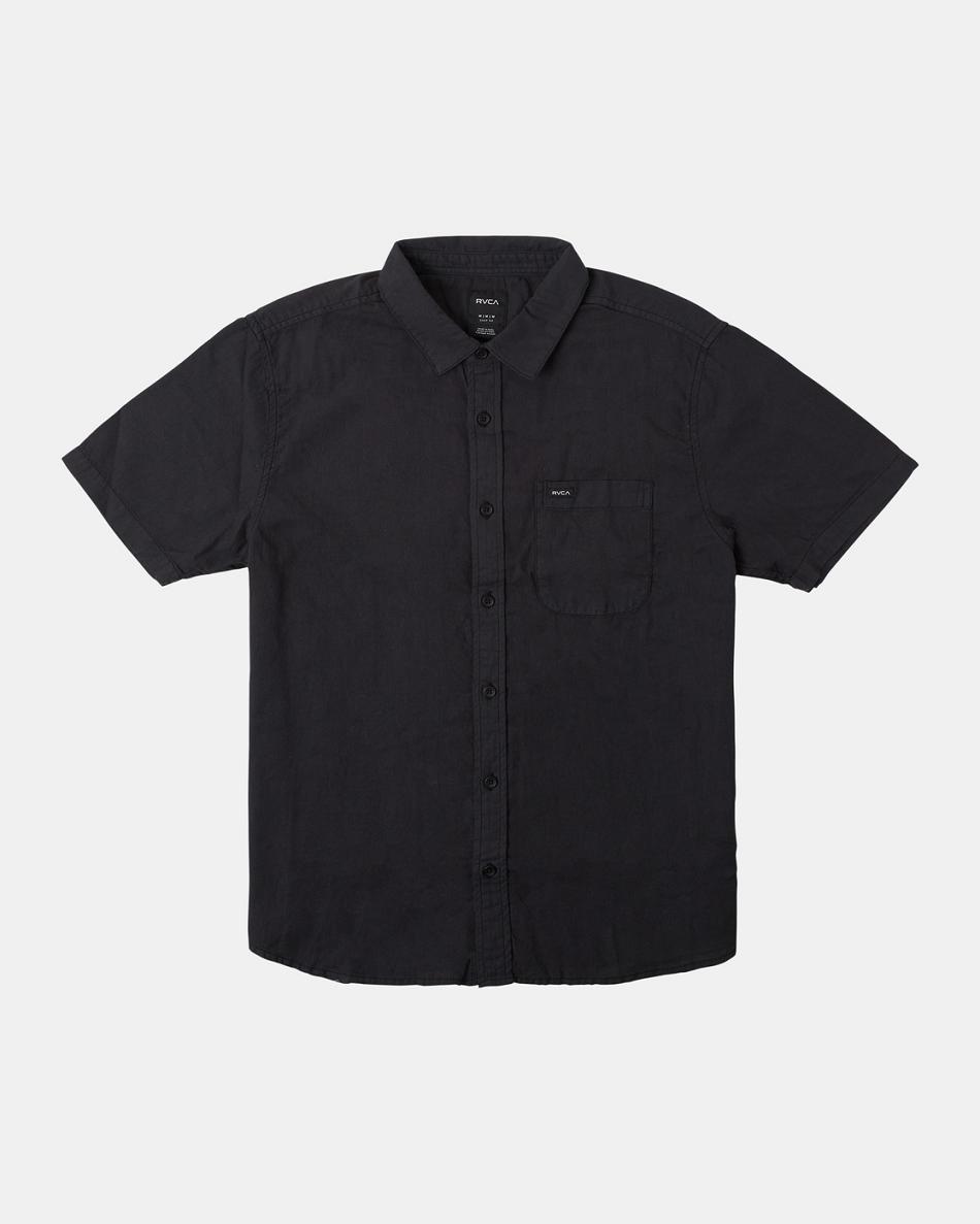 Black Rvca PTC Woven Short Sleeve Men\'s T shirt | TUSWZ61370