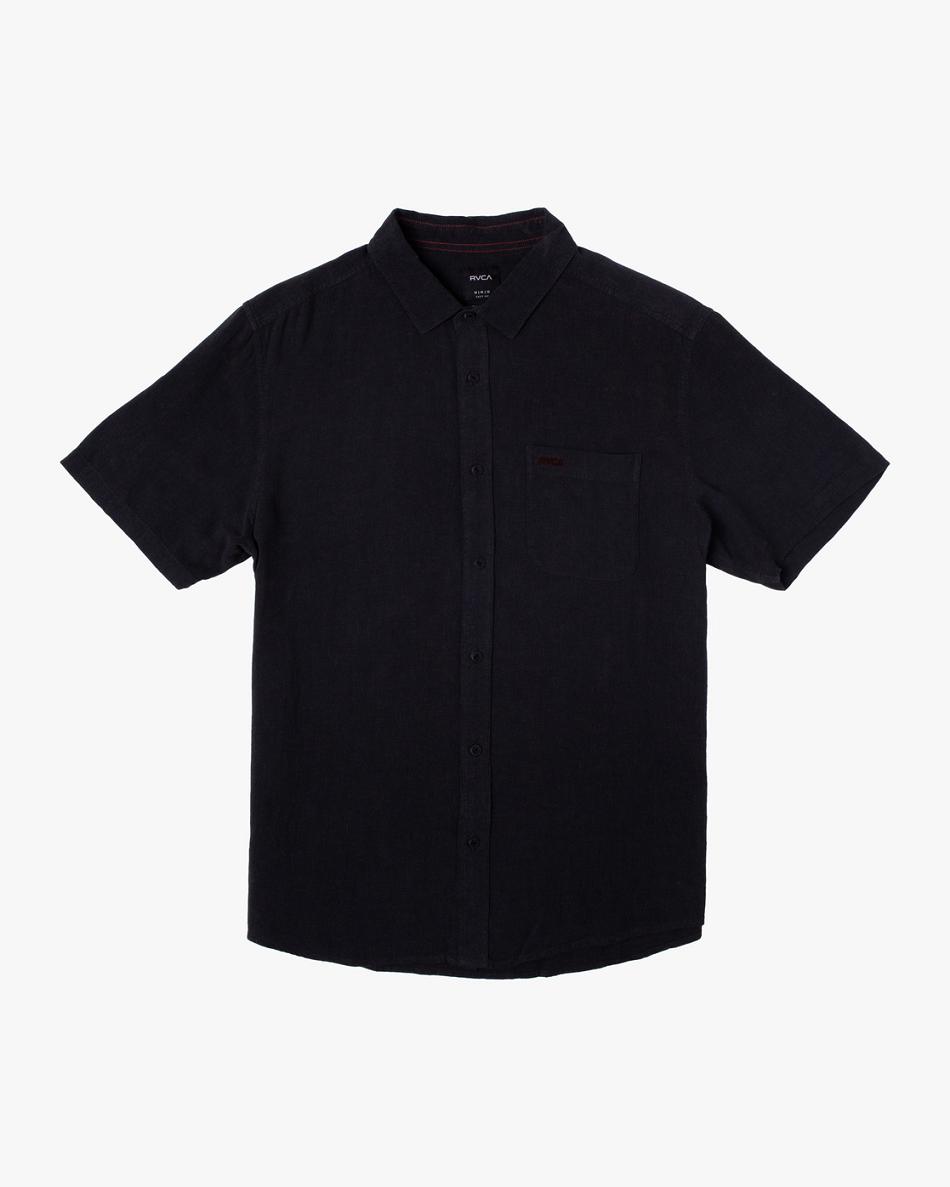 Black Rvca PTC Woven Short Sleeve Men\'s T shirt | USNEJ38021