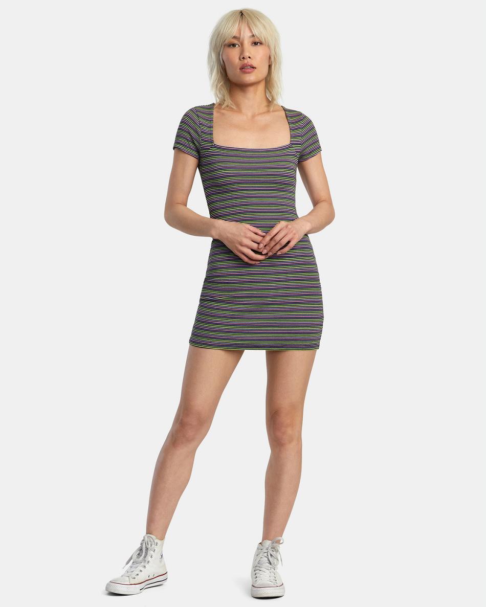 Black Rvca Partition Rib Knit Women's Dress | EUSVG48712