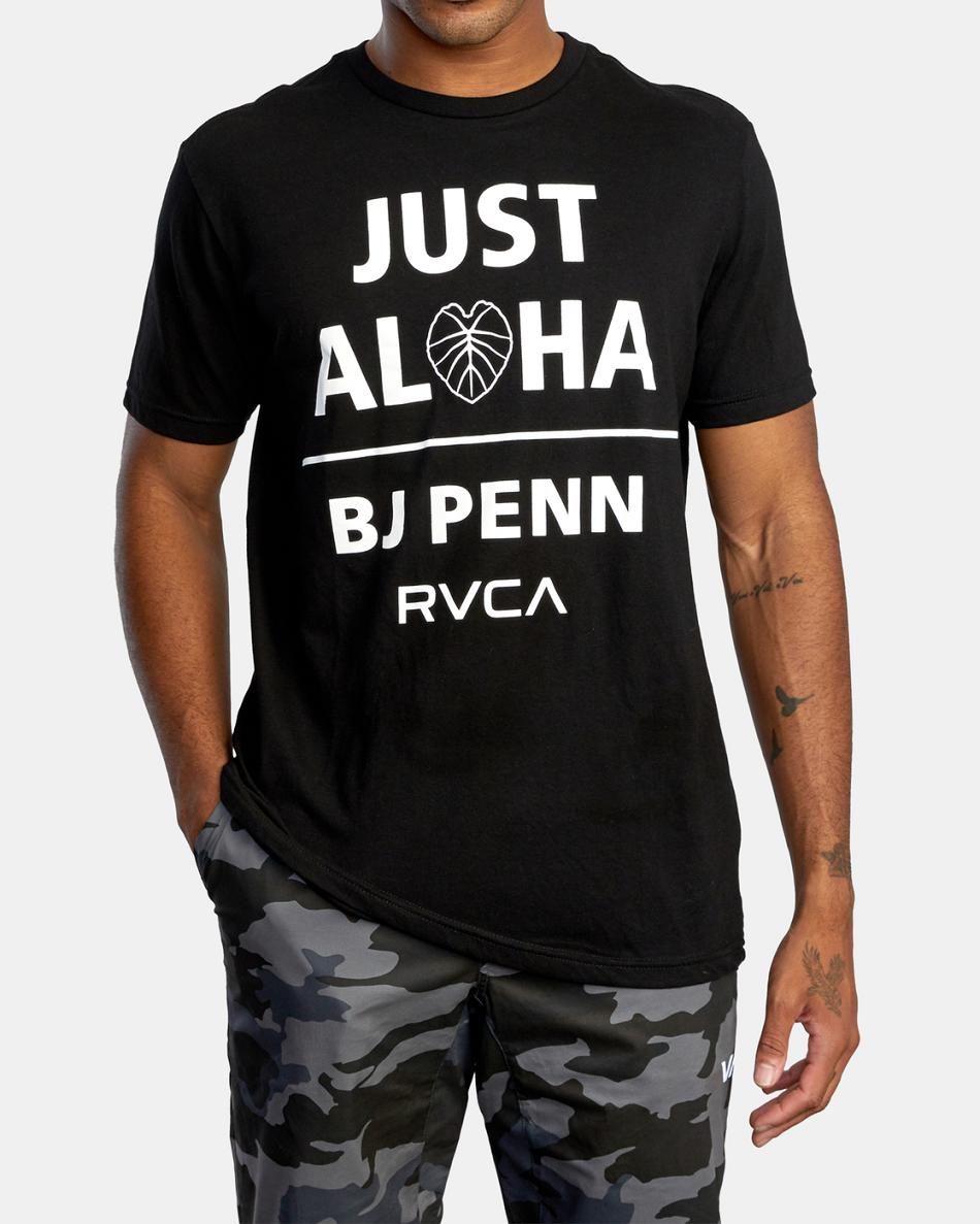 Black Rvca Penn Just Aloha Tee Men's Short Sleeve | PUSER30236