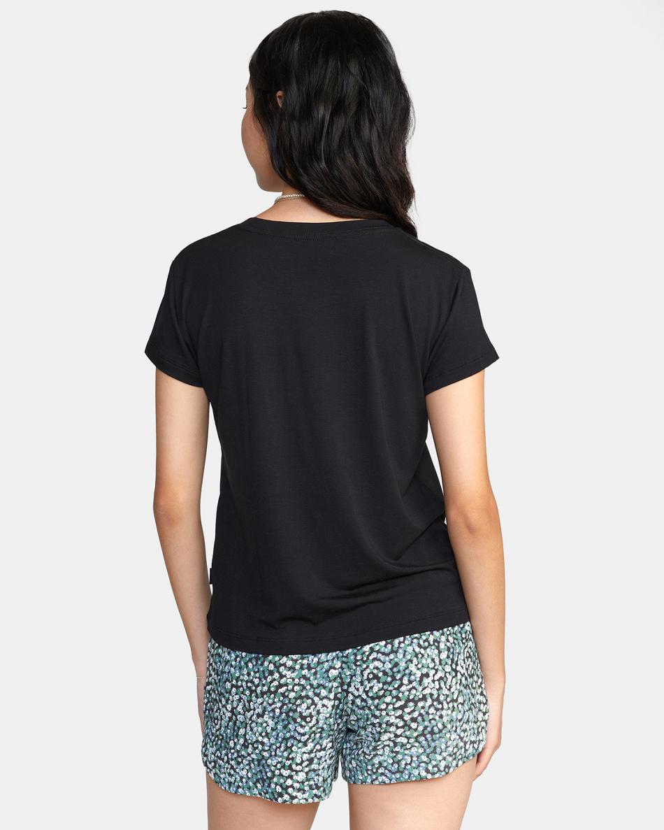 Black Rvca Recess 3 Crewneck Women's T shirt | AUSWC22967