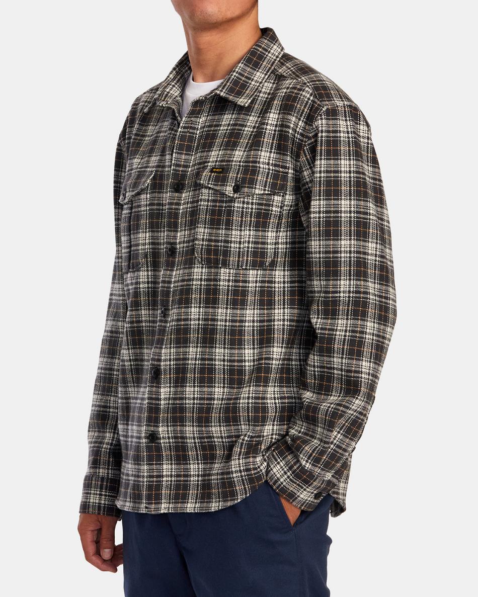 Black Rvca Reynolds Flannel Men's T shirt | USNEJ38665
