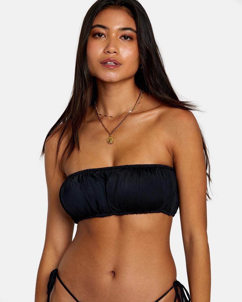 Black Rvca Solid 2-Way Bandeau Women's Bikini Tops | LUSSX74604