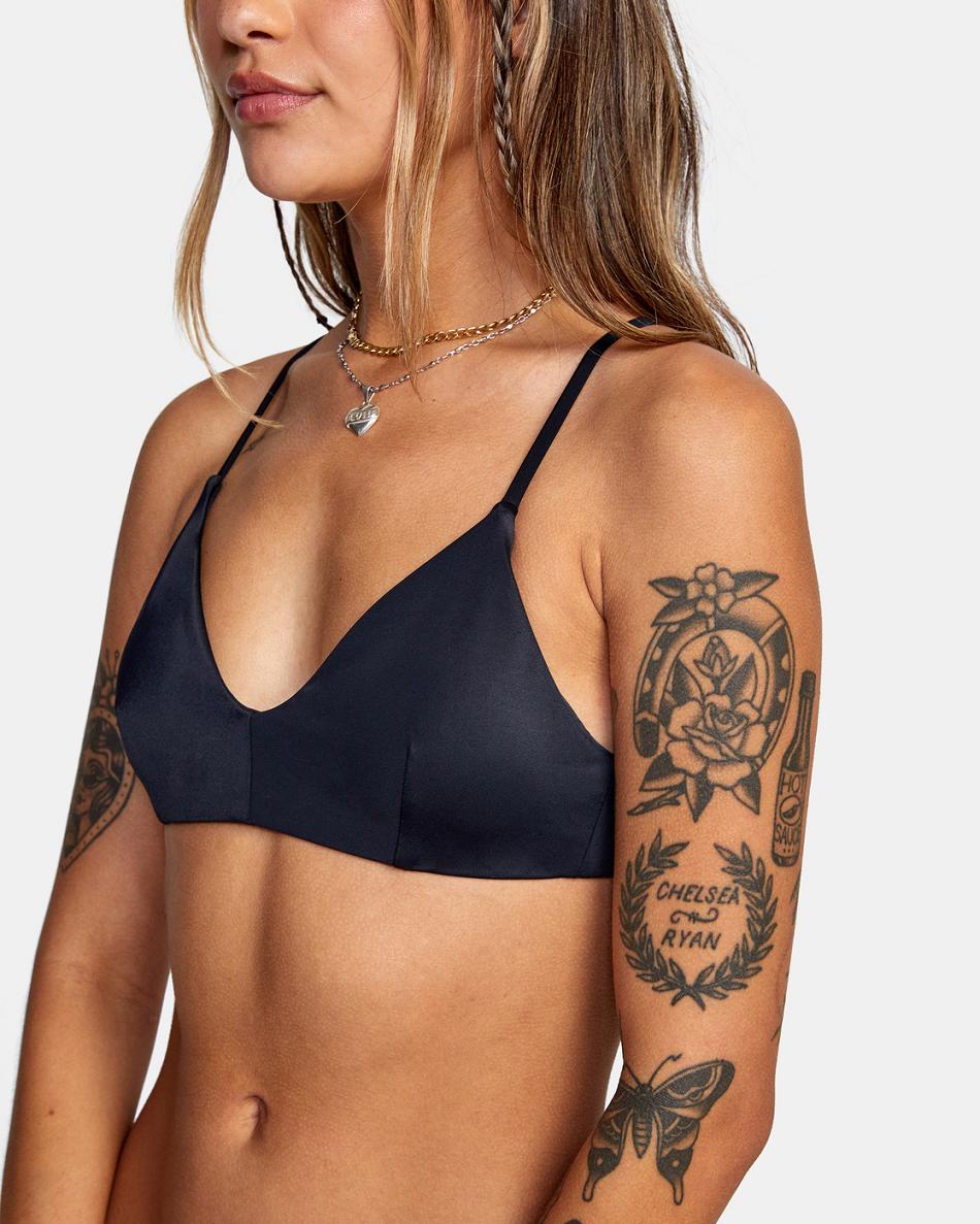 Black Rvca Solid Crossback Women's Bikini Tops | UUSTG38387