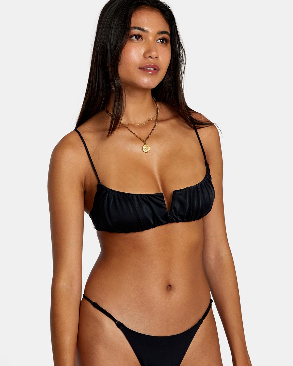 Black Rvca Solid Shirred V-Wire Women's Bikini Tops | AUSDF67723