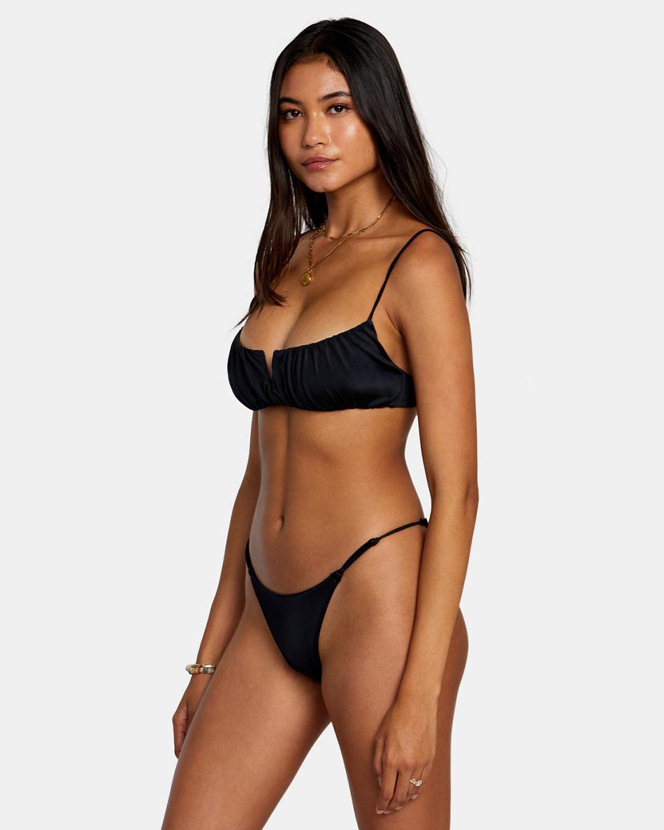 Black Rvca Solid Shirred V-Wire Women's Bikini Tops | AUSDF67723
