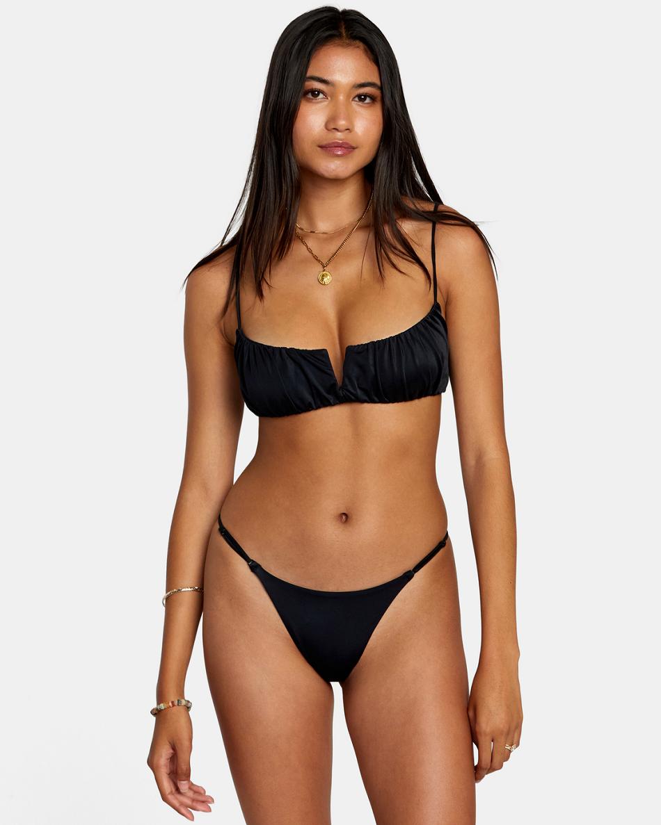 Black Rvca Solid Shirred V-Wire Women\'s Bikini Tops | AUSDF67723