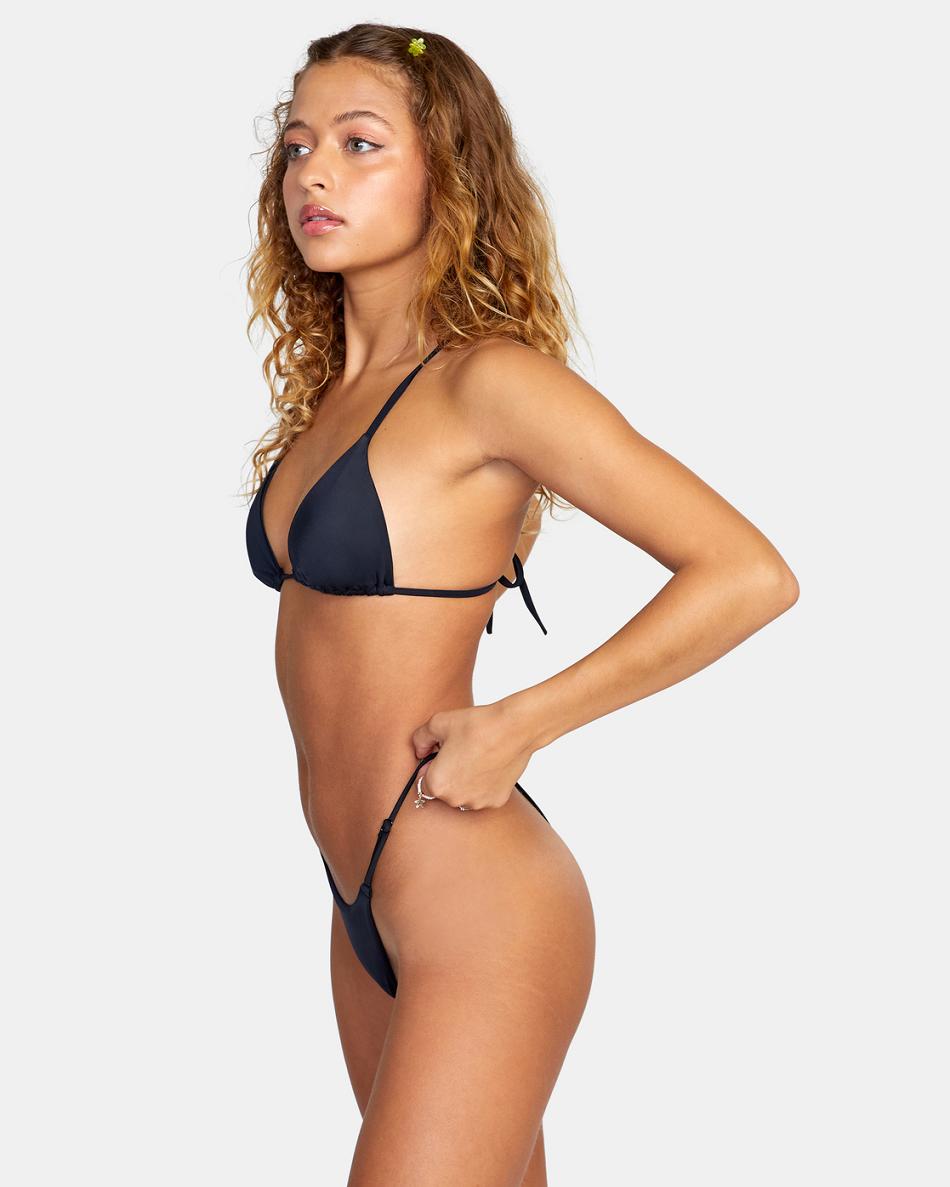 Black Rvca Solid Slide Triangle Women's Bikini Tops | SUSNY40005