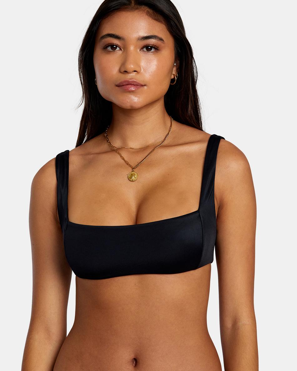 Black Rvca Solid Square Women's Bikini Tops | USQCS36463