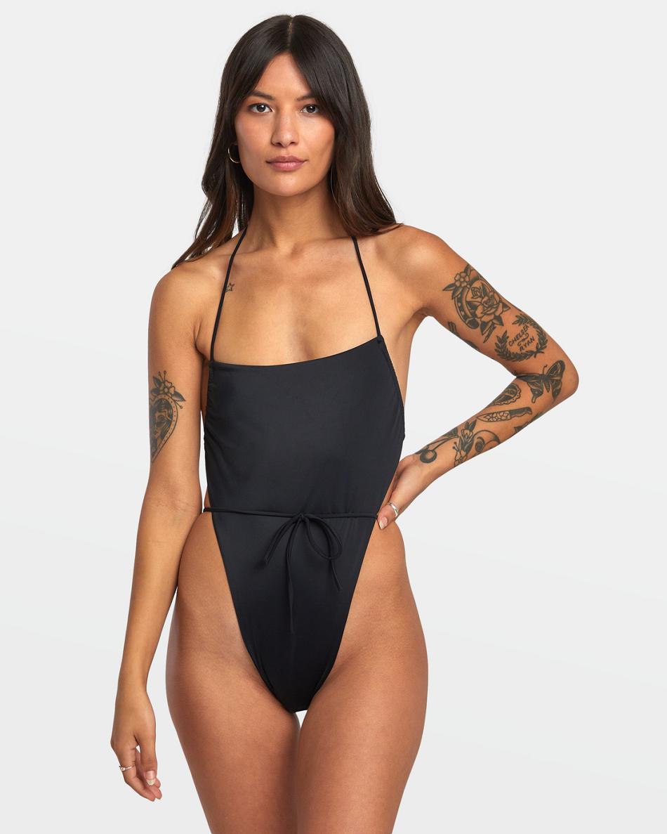 Black Rvca Solid Swenddal Women's Swimsuits | DUSKV44054