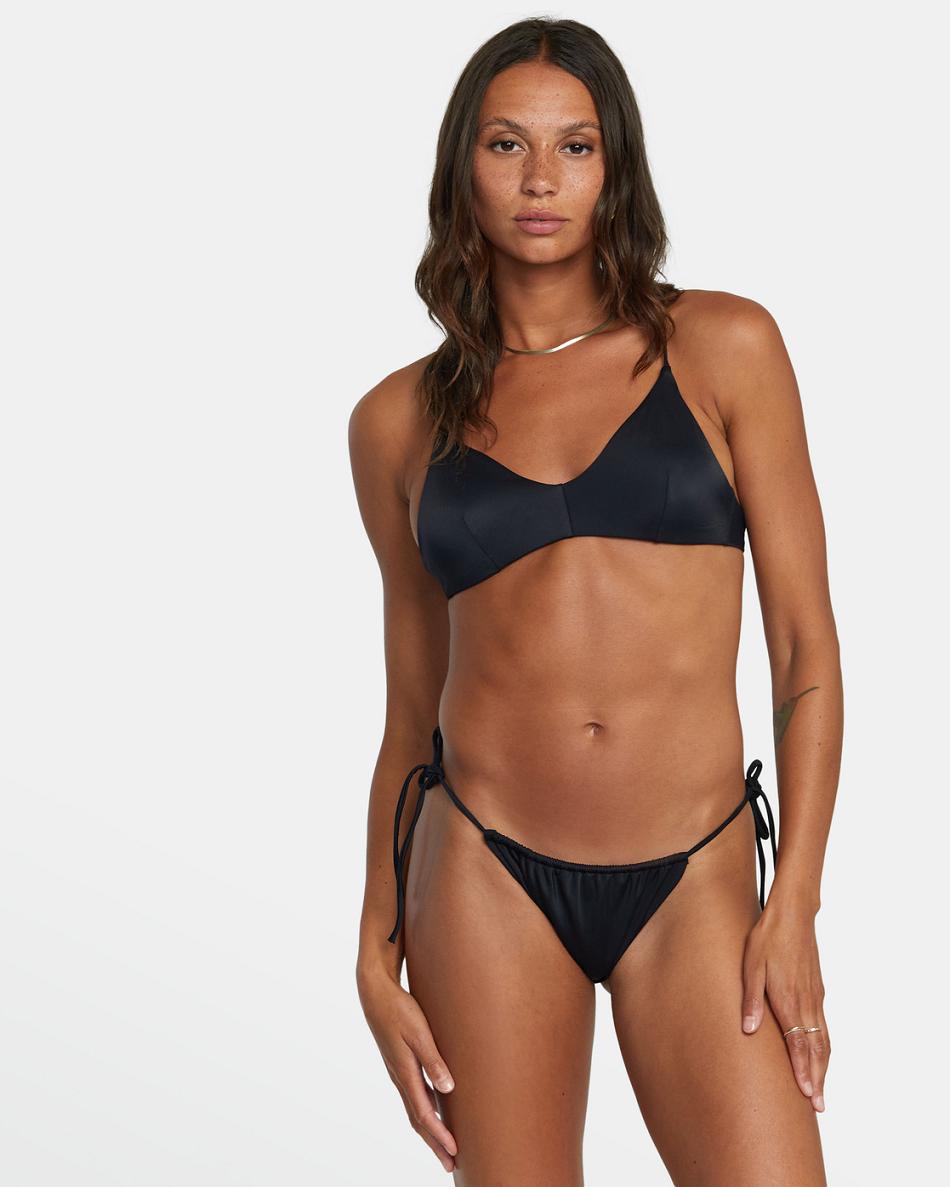 Black Rvca Solid Tie Skimpy Women's Bikini Bottoms | DUSKV88481