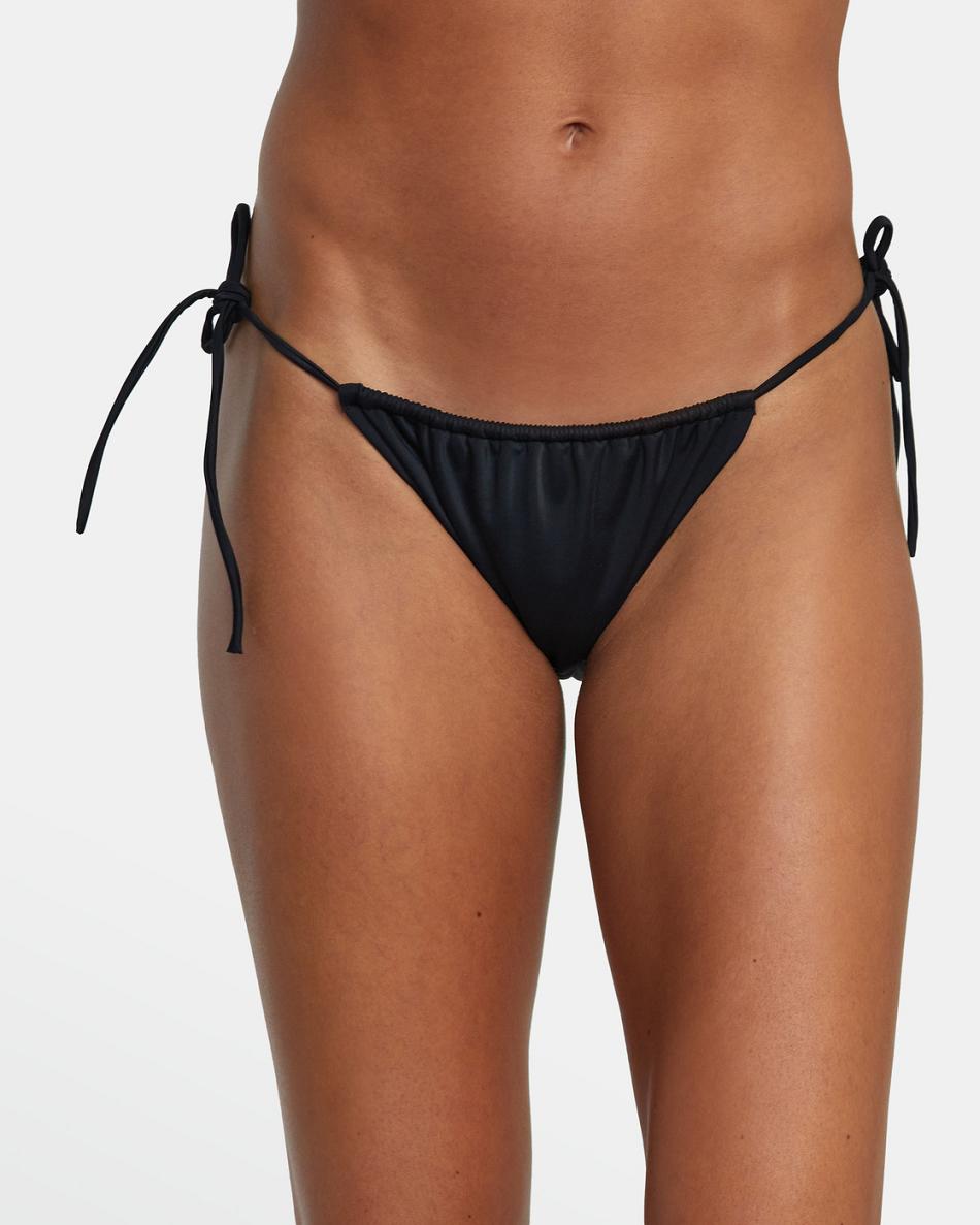 Black Rvca Solid Tie Skimpy Women's Bikini Bottoms | DUSKV88481