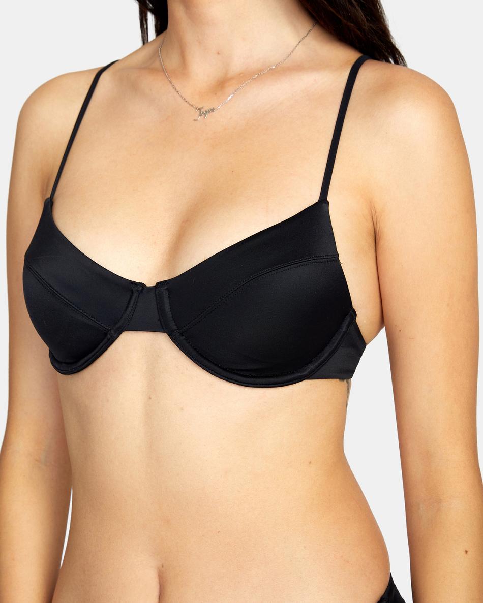 Black Rvca Solid Underwire Women's Bikini Tops | SUSVO25053