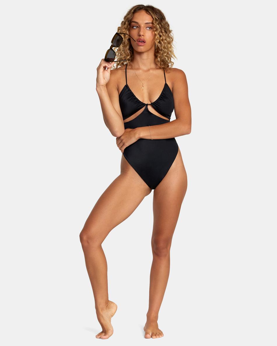 Black Rvca Solid Women's Swimsuits | FUSHY62220