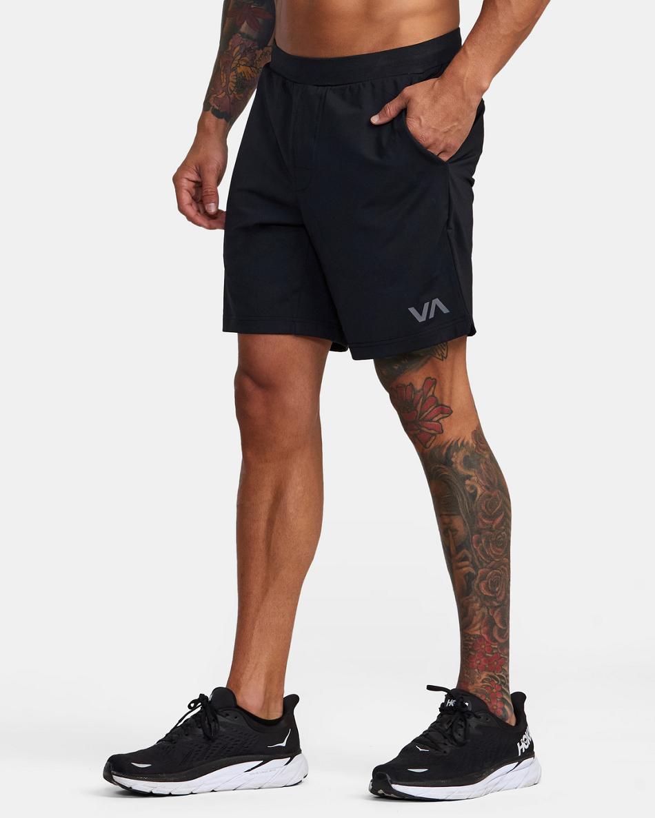 Black Rvca Sport Trainer Elastic Men's Shorts | XUSGW11902