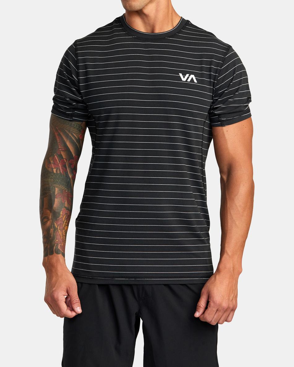 Black Rvca Sport Vent Stripe Technical Top Men's Short Sleeve | YUSVQ33409