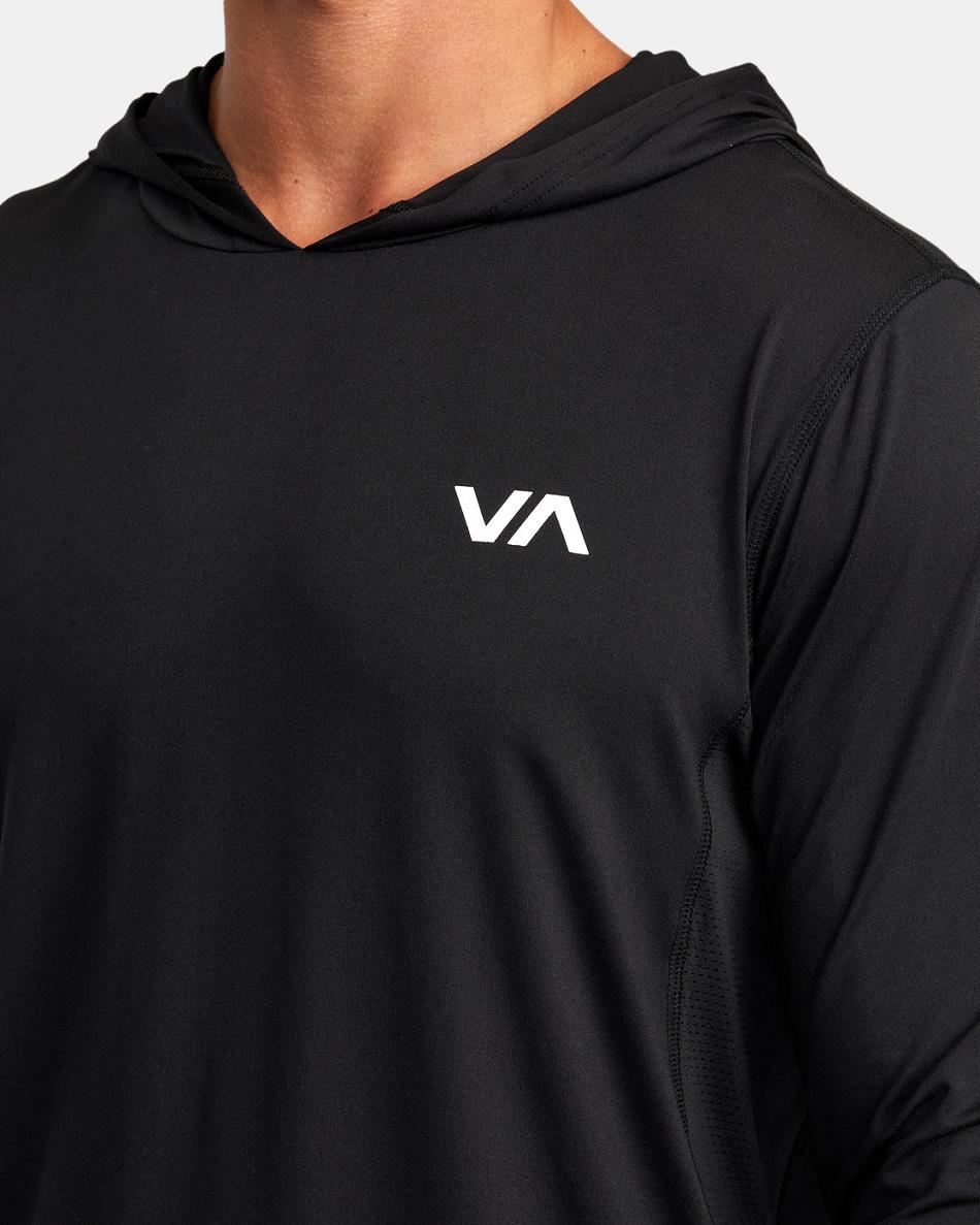 Black Rvca Sport Vent Technical Hooded Men's Long Sleeve | LUSTR78364