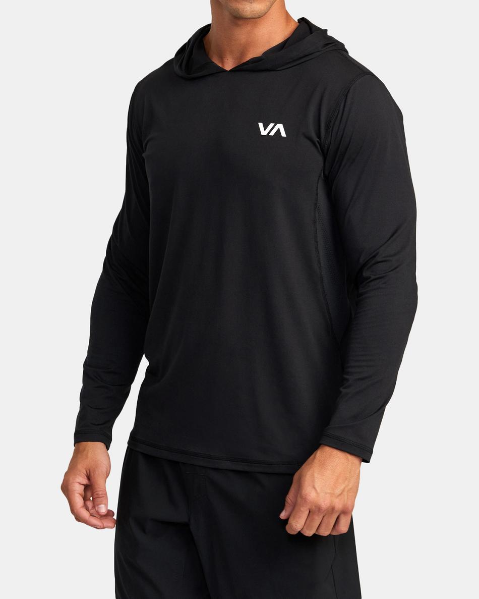 Black Rvca Sport Vent Technical Hooded Men's Long Sleeve | LUSTR78364