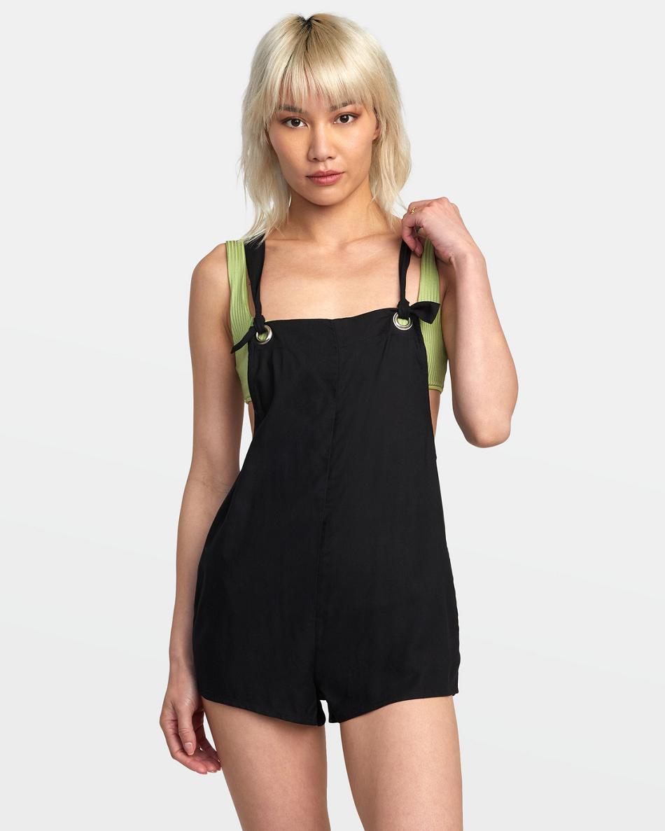 Black Rvca Standard Romper Women\'s Cover ups | DUSVO77673