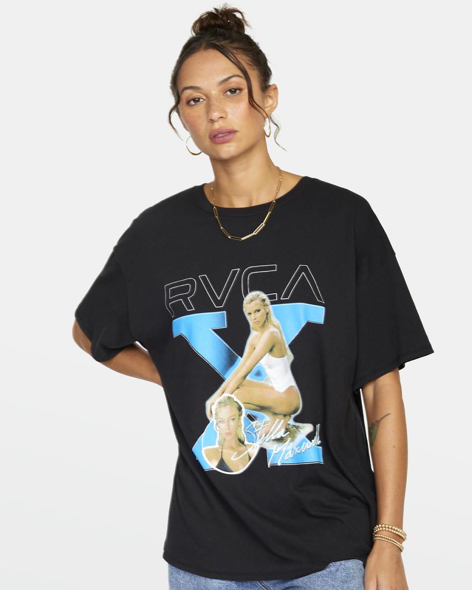 Black Rvca Stella Graphic Women's T shirt | MUSFT63303