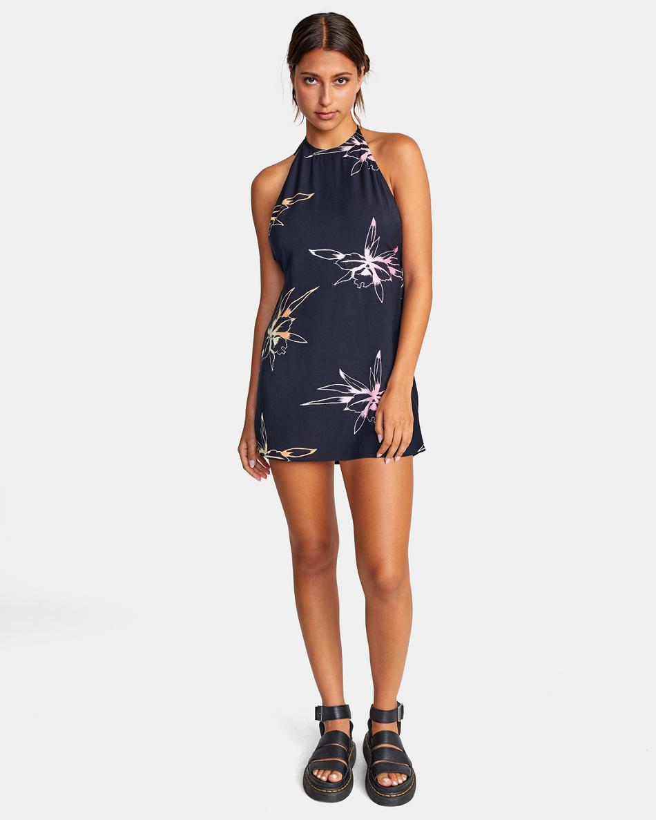 Black Rvca Straight On Halter Women's Dress | EUSVG45054