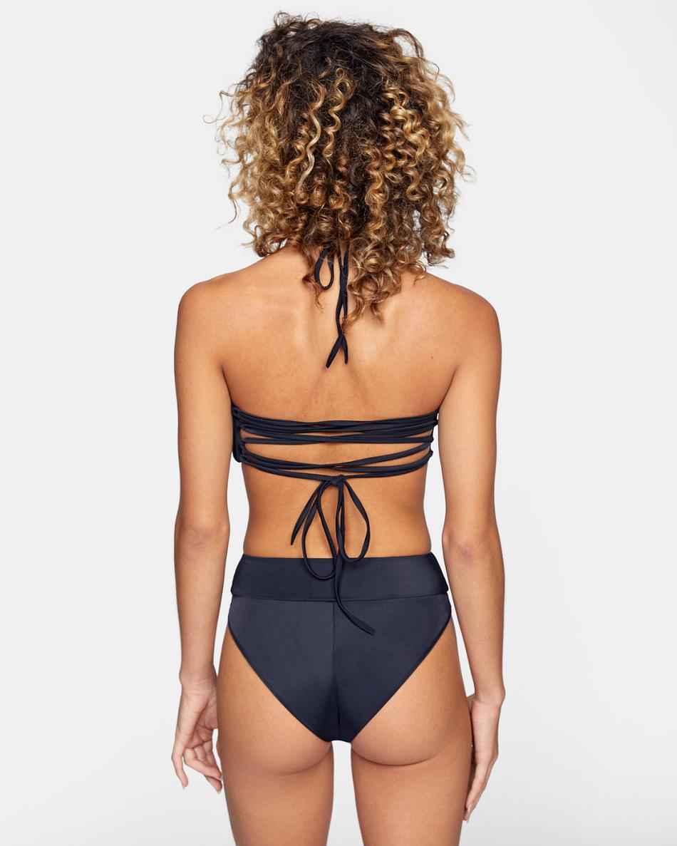 Black Rvca Tie-Back Halter Bandeau Women's Bikini Tops | AUSWC36306