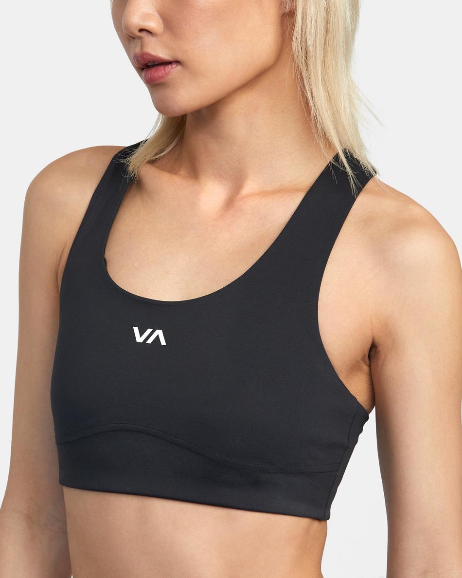 Black Rvca VA Essential Mid Support Women's Workout Tops | USCIF89874