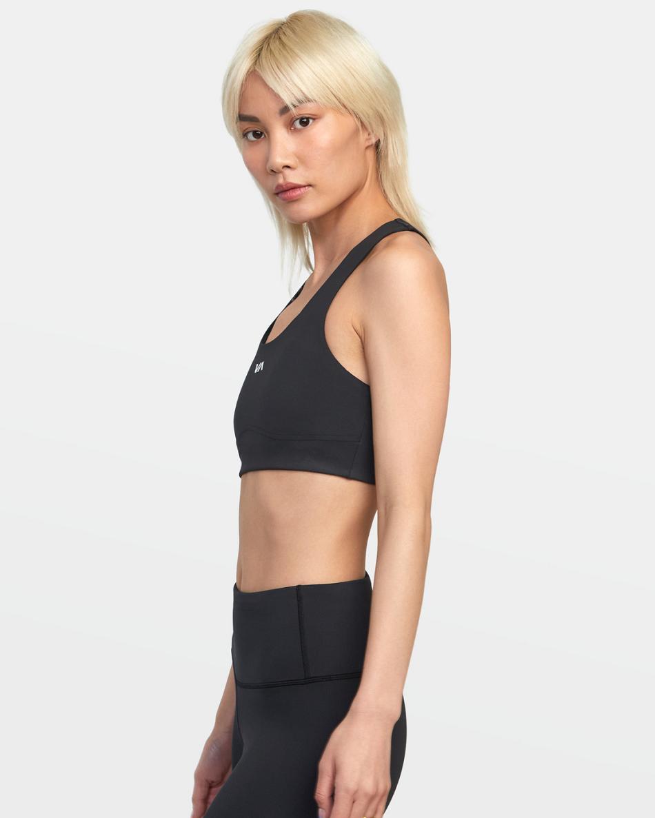 Black Rvca VA Essential Mid Support Women's Workout Tops | USCIF89874