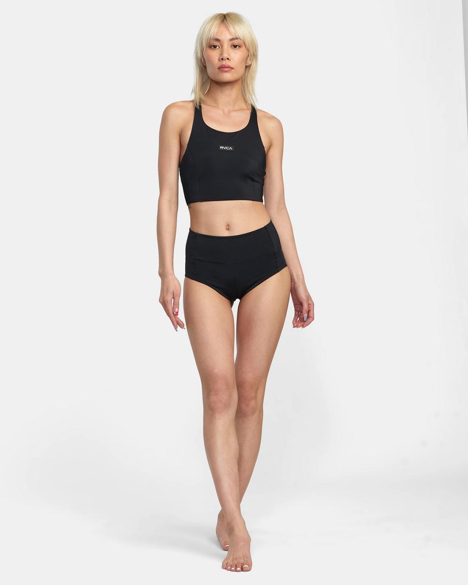 Black Rvca VA Essential Solid High Neck Racerback Women's Bikini Tops | GUSUC47757