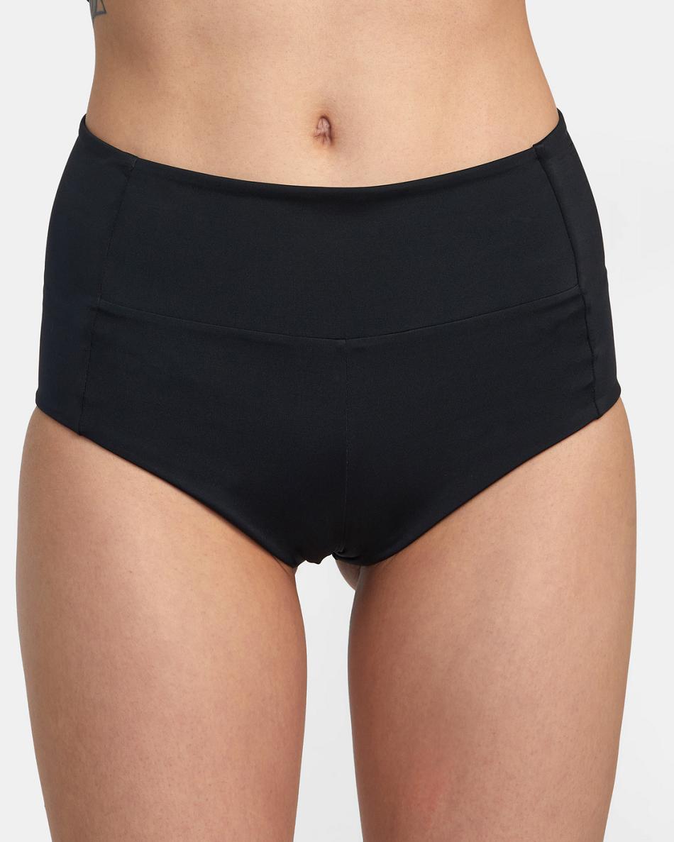 Black Rvca VA Essential Solid High-Rise Cheeky Women's Bikini Bottoms | DUSKV99187
