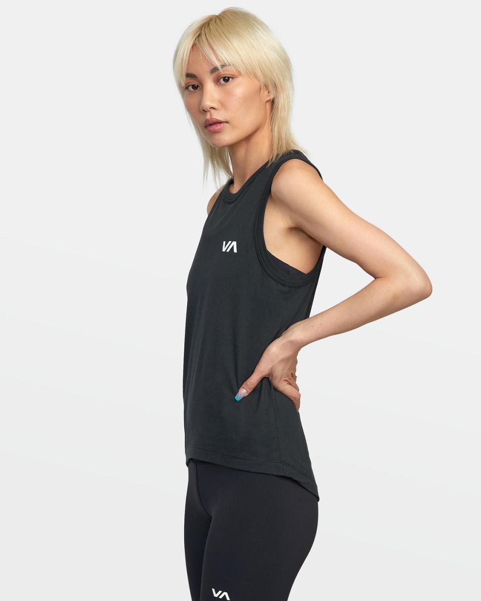 Black Rvca VA Muscle Women's Workout Tops | ZUSMJ55242