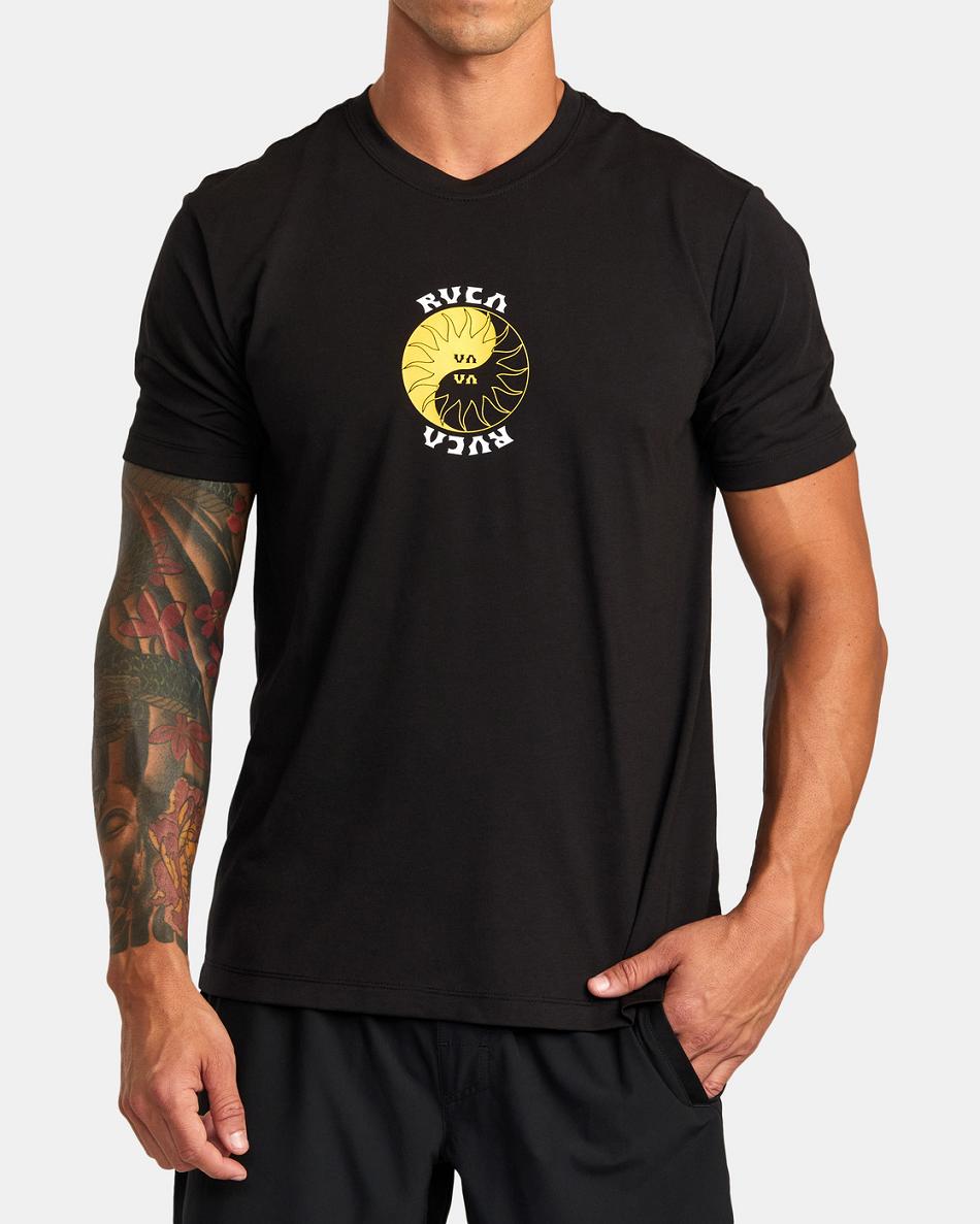 Black Rvca VA Sport Balance Rays T-Shirt Men's Short Sleeve | EUSHC27398