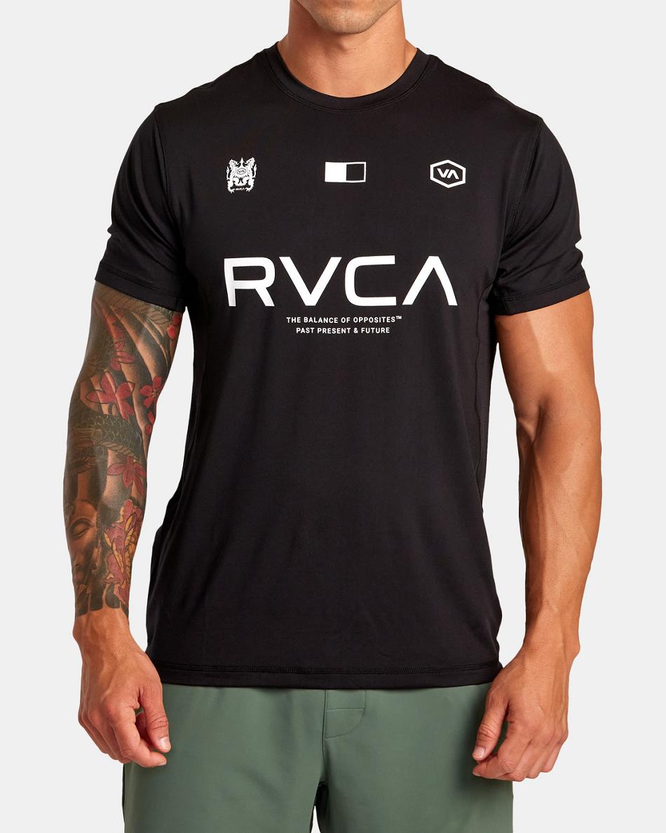 Black Rvca Vent VA Sport Badge Technical Training Tee Men\'s Short Sleeve | USJVR59390