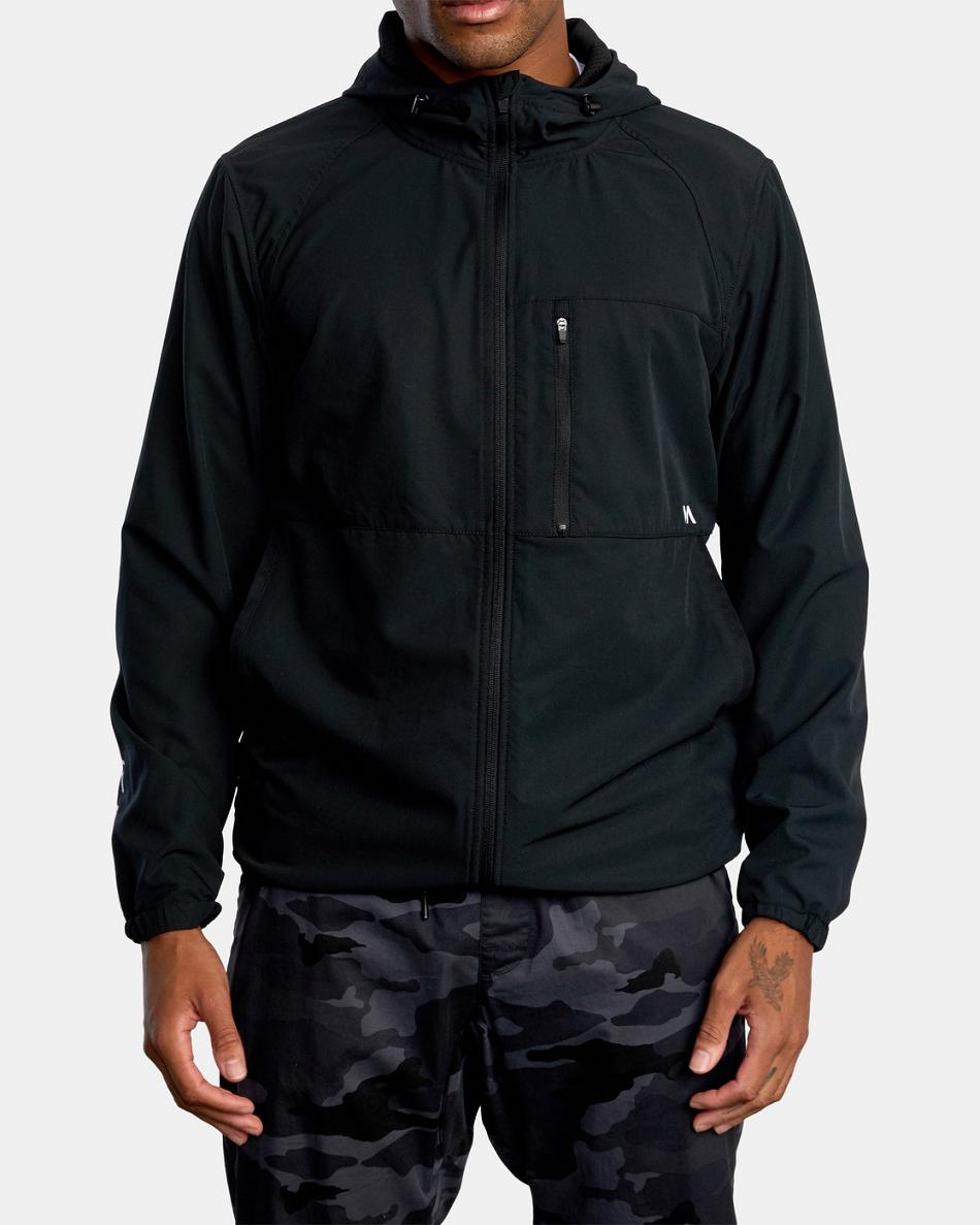 Black Rvca Yogger Zip-Up Hooded II Men's Jackets | QUSWA54166