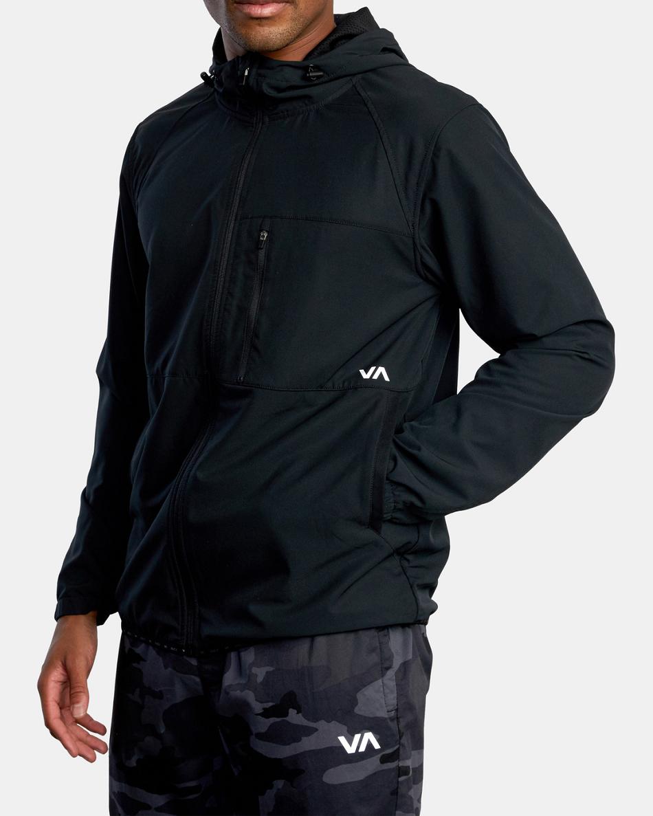 Black Rvca Yogger Zip-Up Hooded II Men's Jackets | QUSWA54166