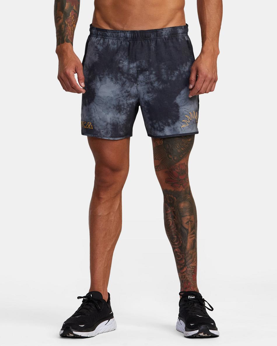 Black Tie Dye Rvca Yogger Elastic Men's Running Shorts | YUSVQ80608