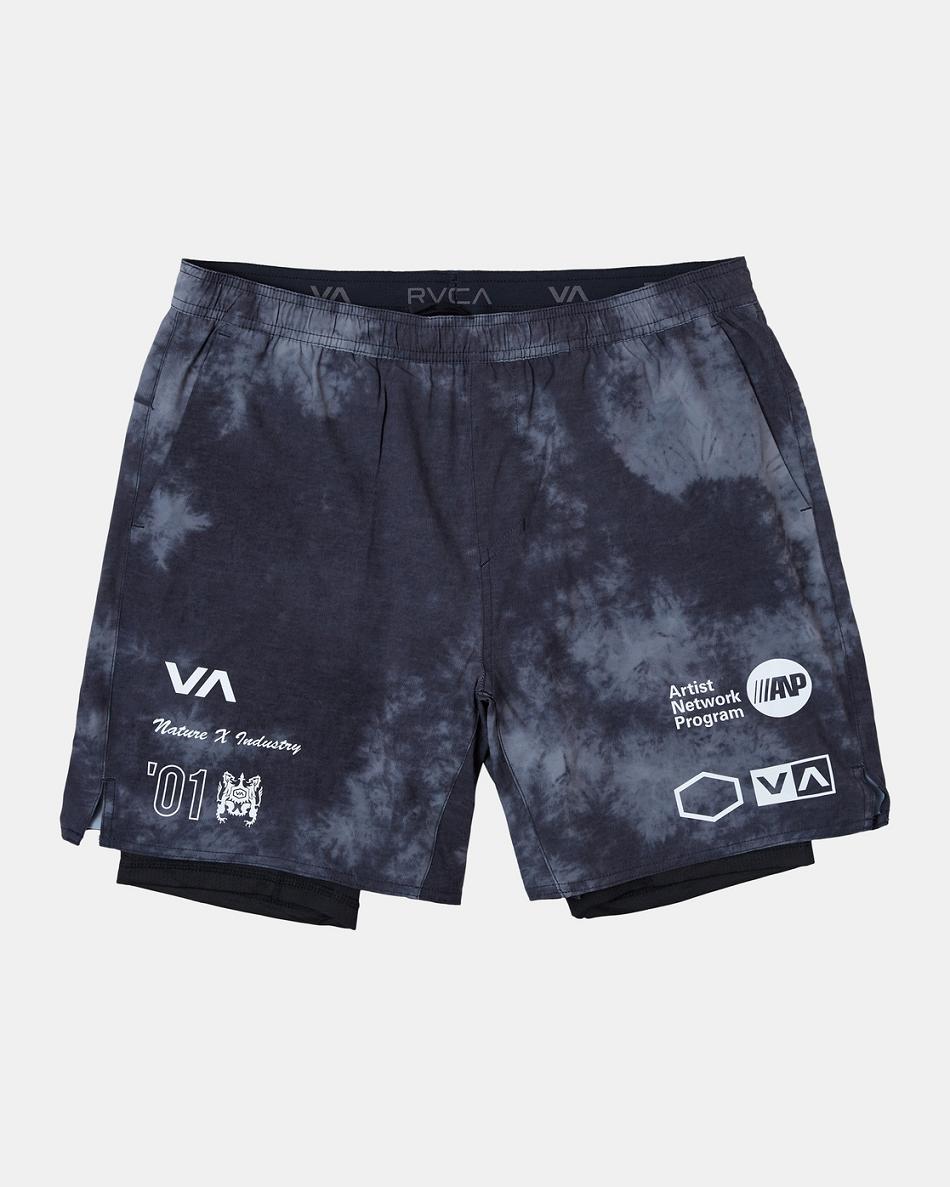 Black Tie Dye Rvca Yogger Train 2-In-1 Elastic Workout 17 Men\'s Shorts | USJKU38005